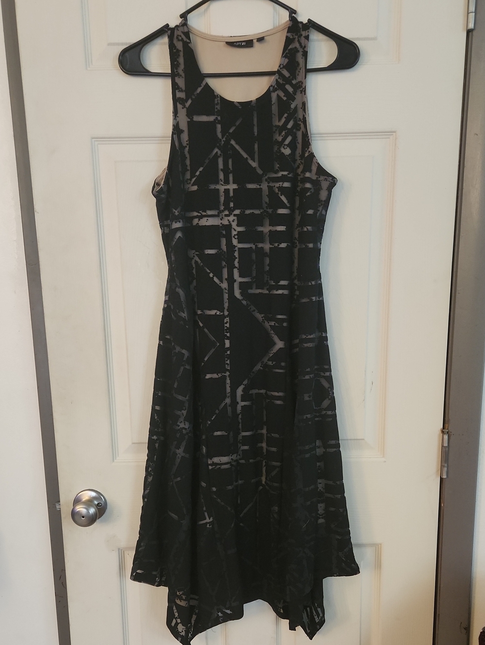 Apt. 9 Black and Nude Geometric Asymmetrical Hem Dress